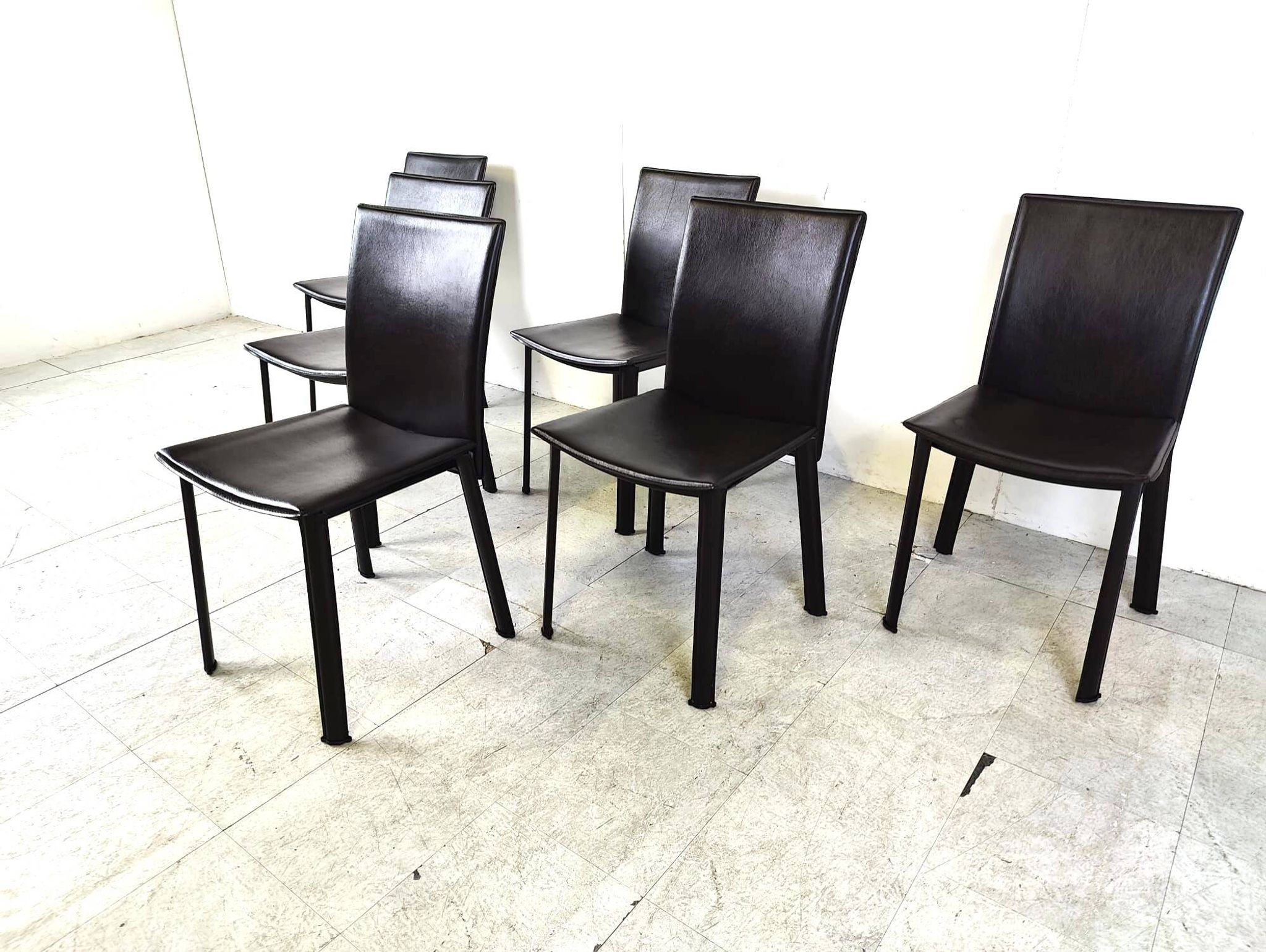 Vintage brown leather dining chairs, 1980s