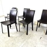 Vintage brown leather dining chairs, 1980s