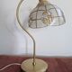 Swan neck lamp. Brass lampshade with mother-of-pearl leaf patterns.