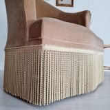 Fauteuil crapaud velours beige doré