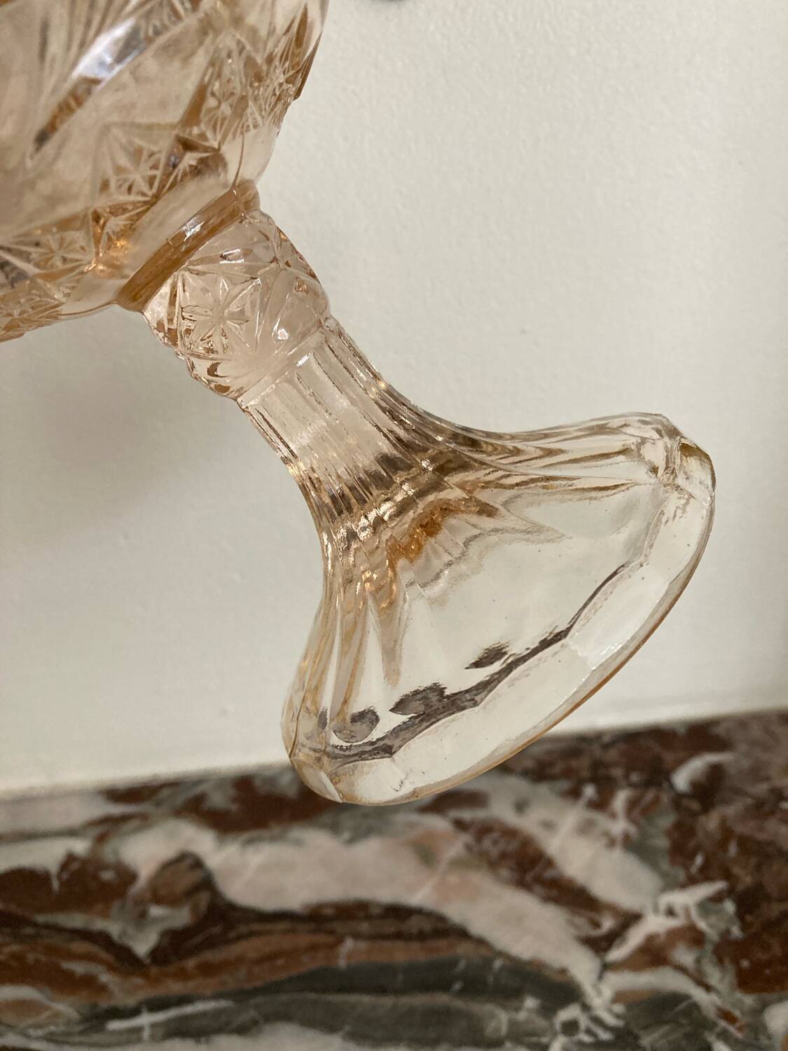 Pink glass footed bowl