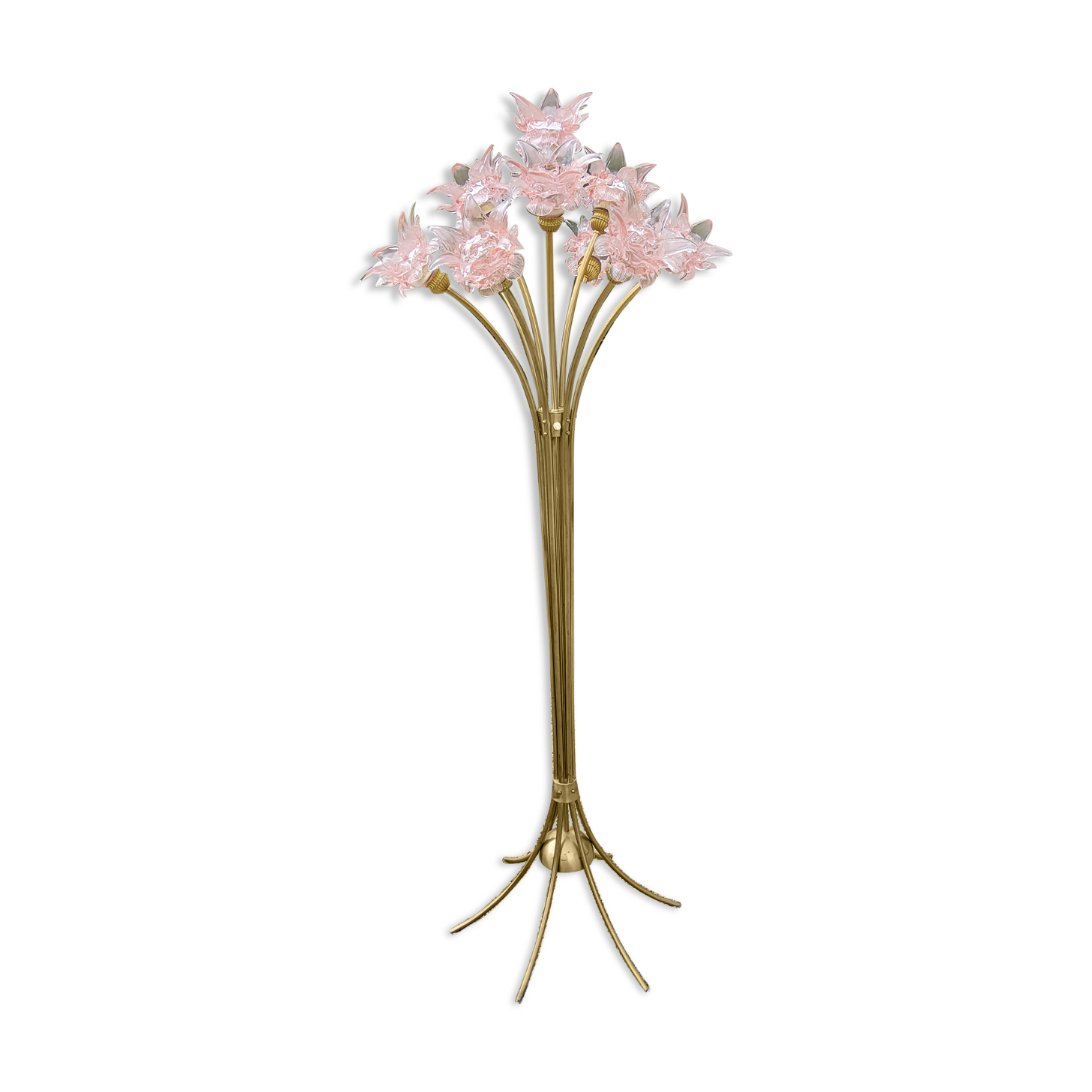 70s brass lamp and 10 tulip glass