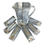 Vintage orangeade service with a jug and 6 glasses decorated with golden beads.