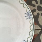 Together six dinner plates old mismatched bluish green.