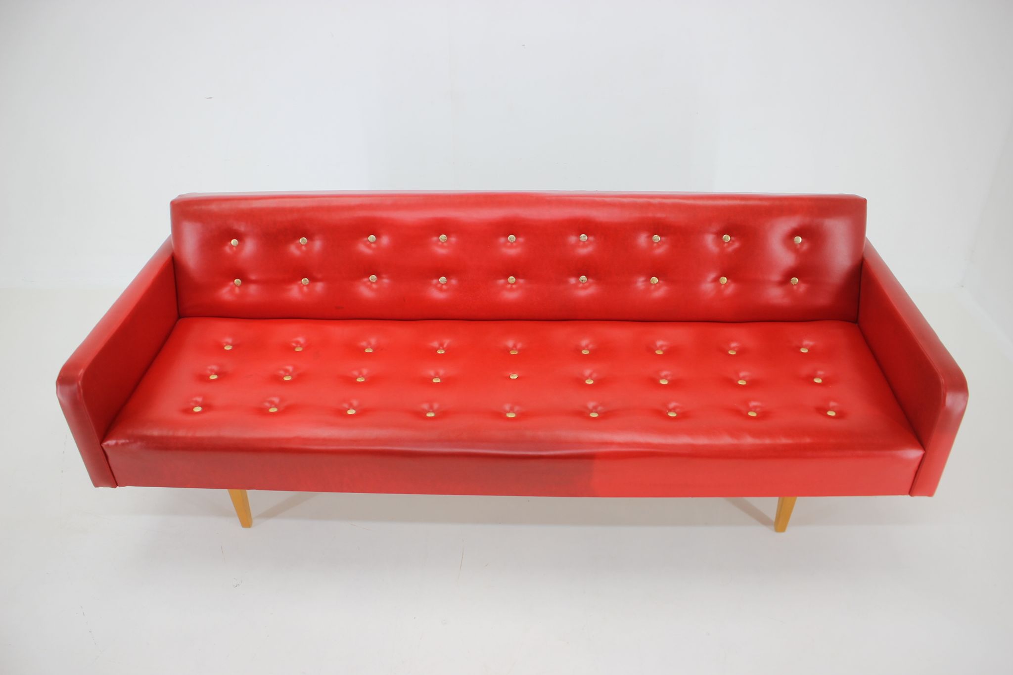 1970s Red Leatherette Sofa ,Czechoslovakia