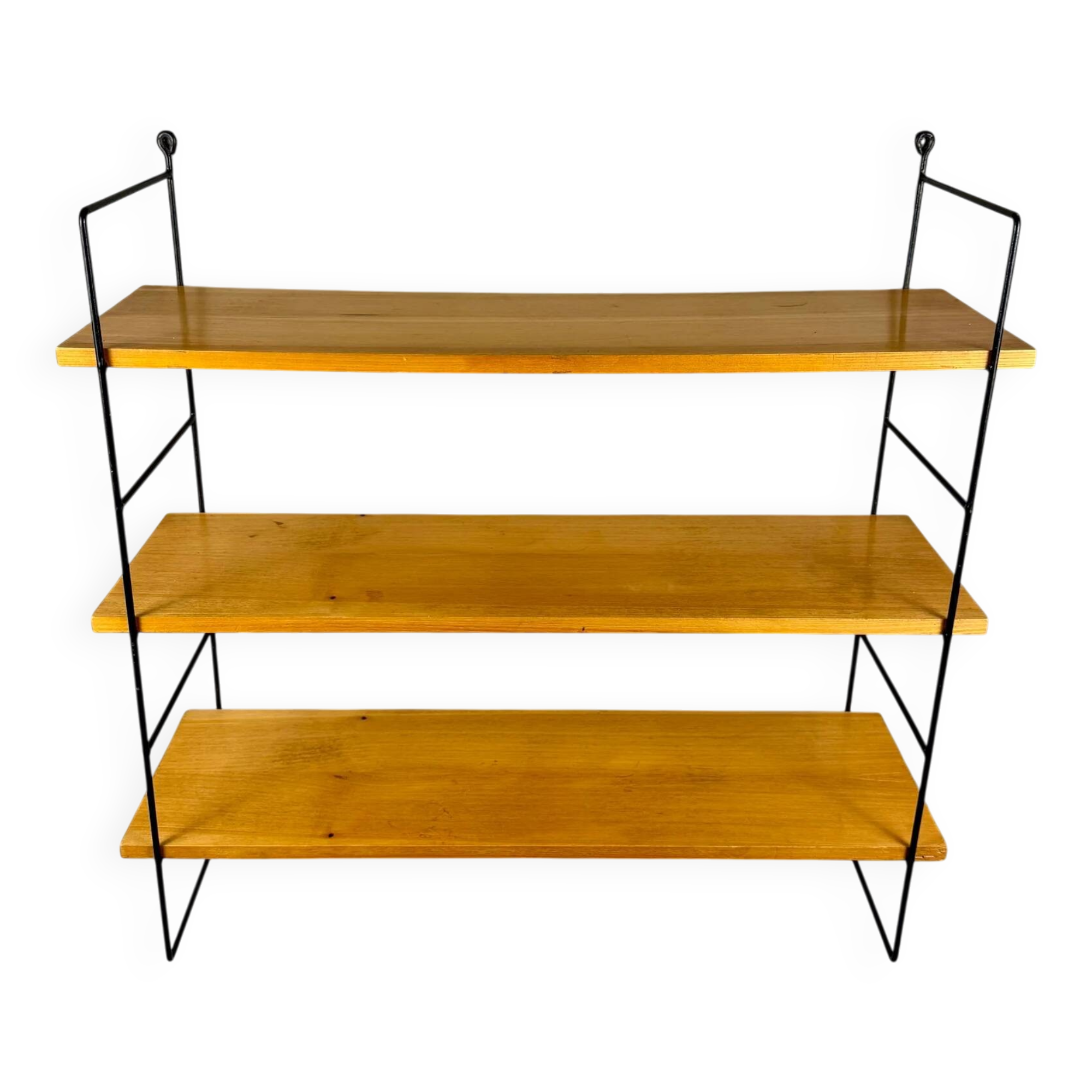 Vintage wall shelf with three wood veneer shelves