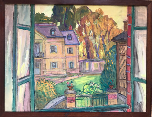 Andrée Clara BAC (1895-…).St-Thibault des Vignes.Gouache,1984.SBD.50x6