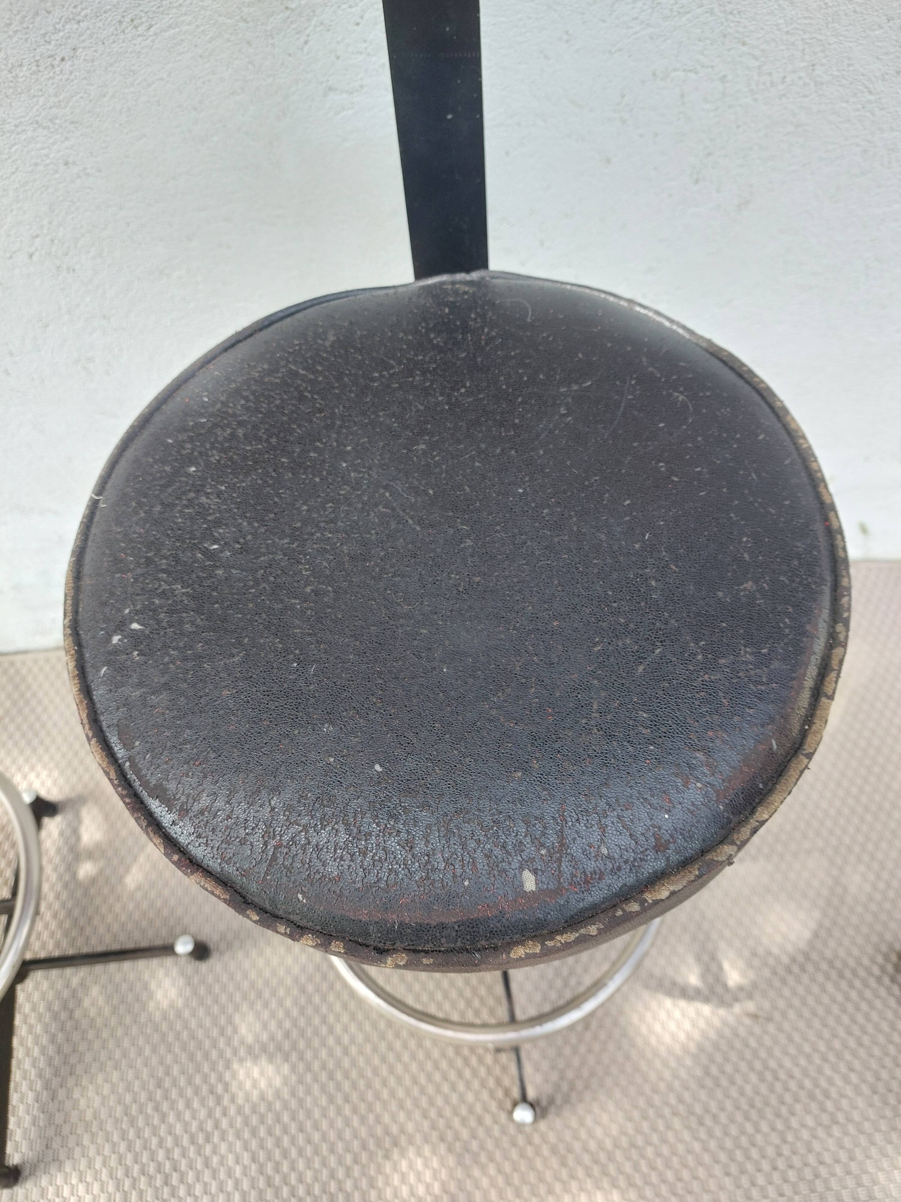 pair of high stools, leather, vintage, industrial