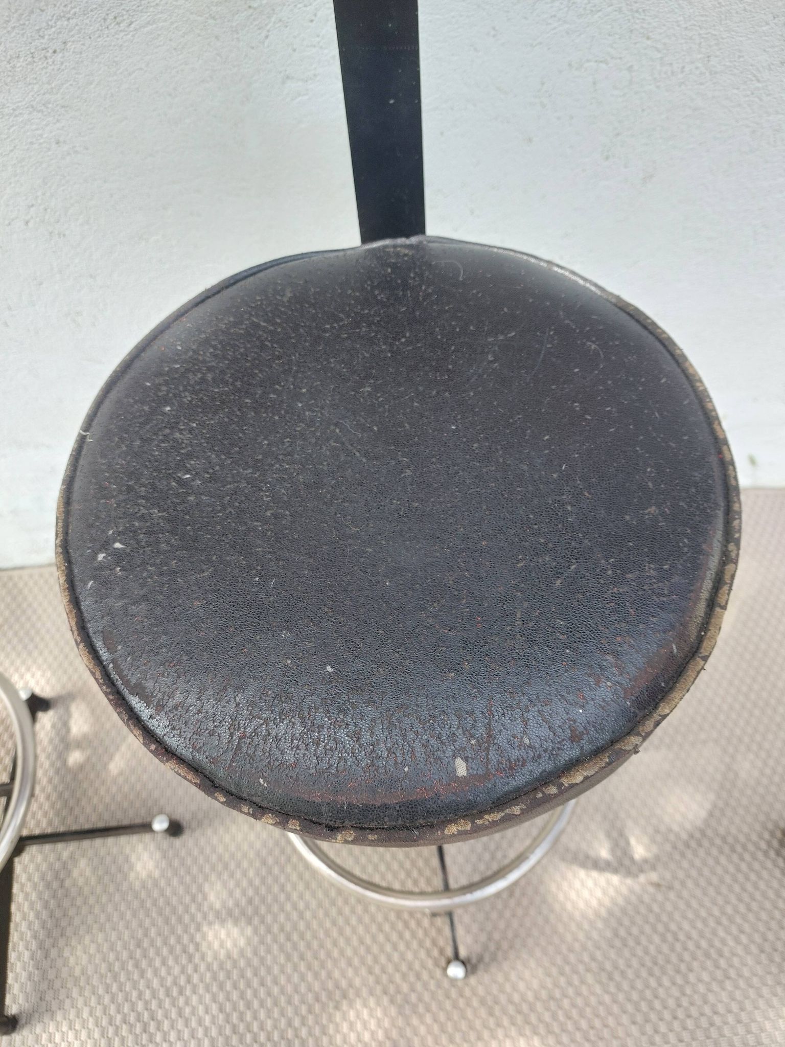 pair of high stools, leather, vintage, industrial