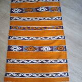 Berber Kilim Ochre & Indigo Blue – Flat Weave Hanbel – 70 cm / 140 cm