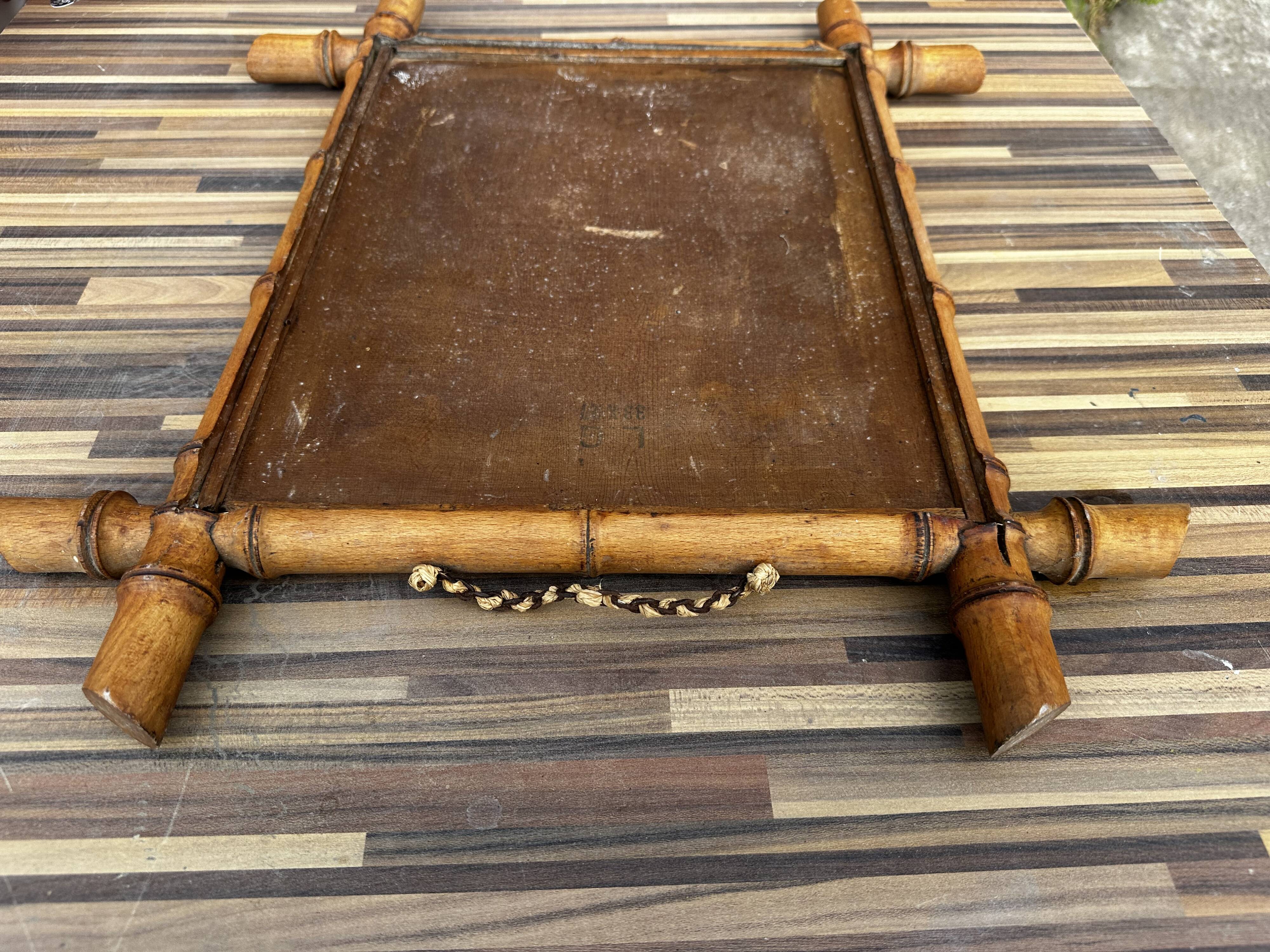 Antique mirror from the 1920s-1930s in bamboo H 49 cm / W 42 cm