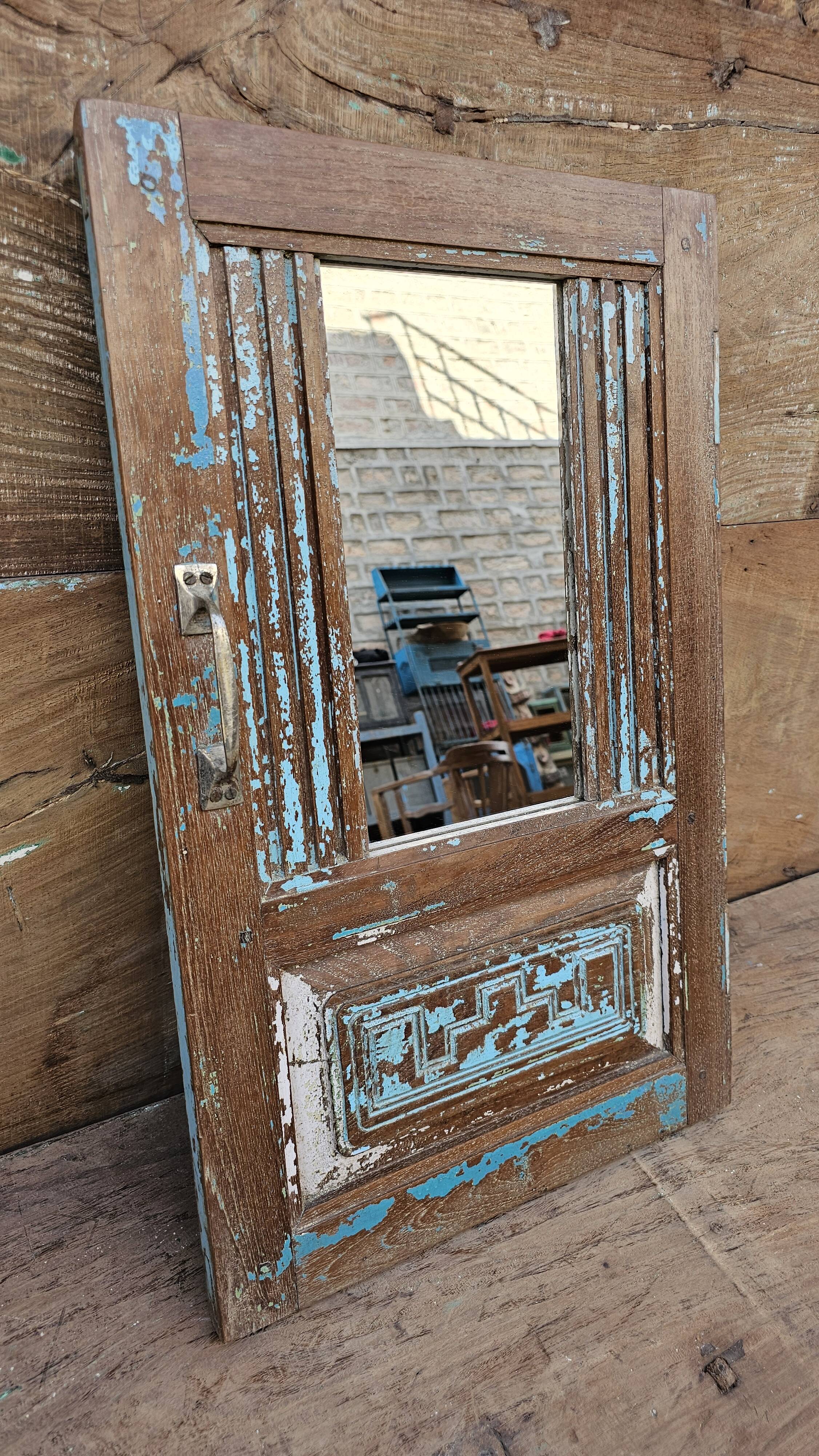Burmese teak window mirror