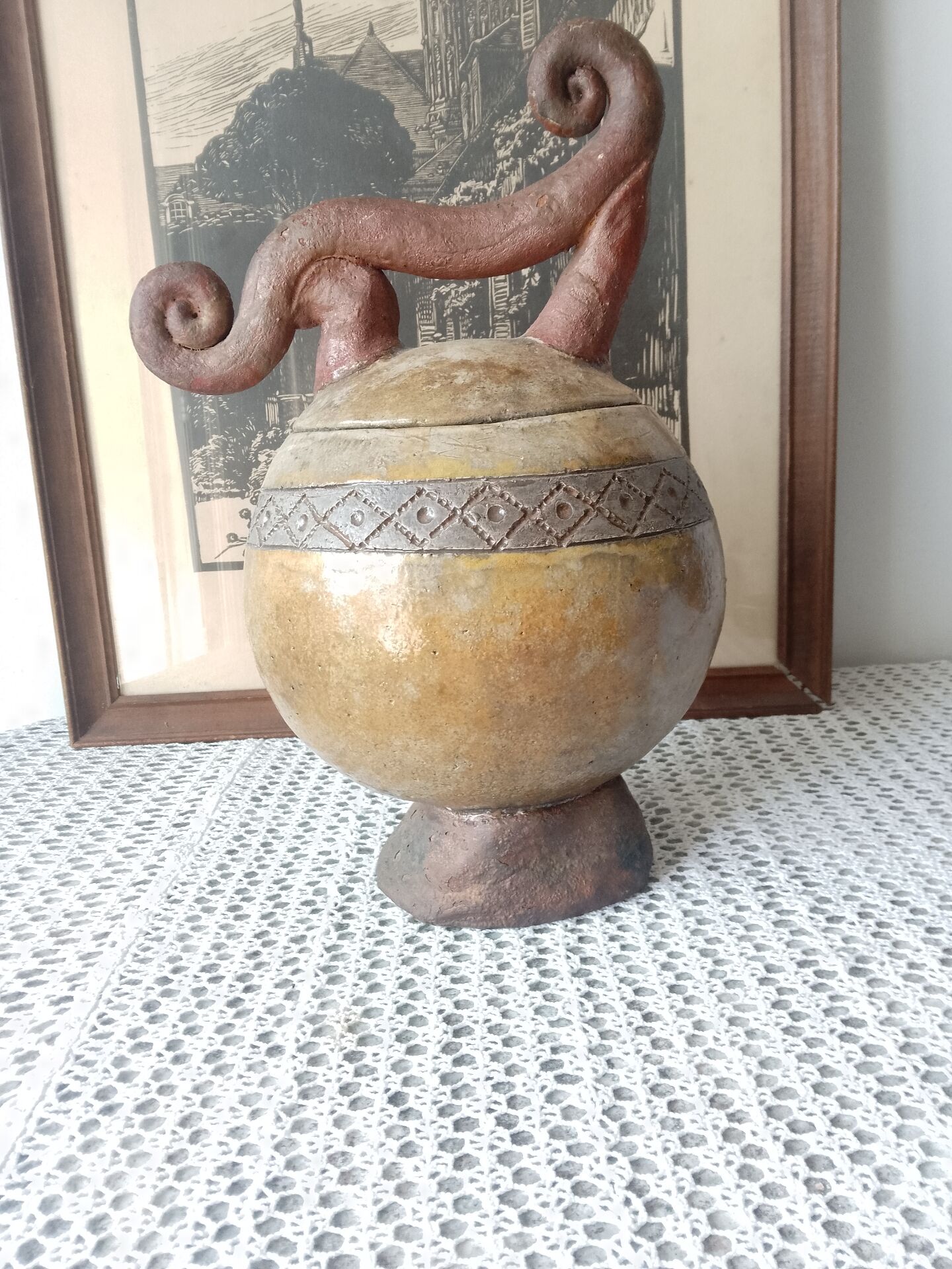 Art ceramic vase signed – Pre-Columbian style / Vallauris spirit