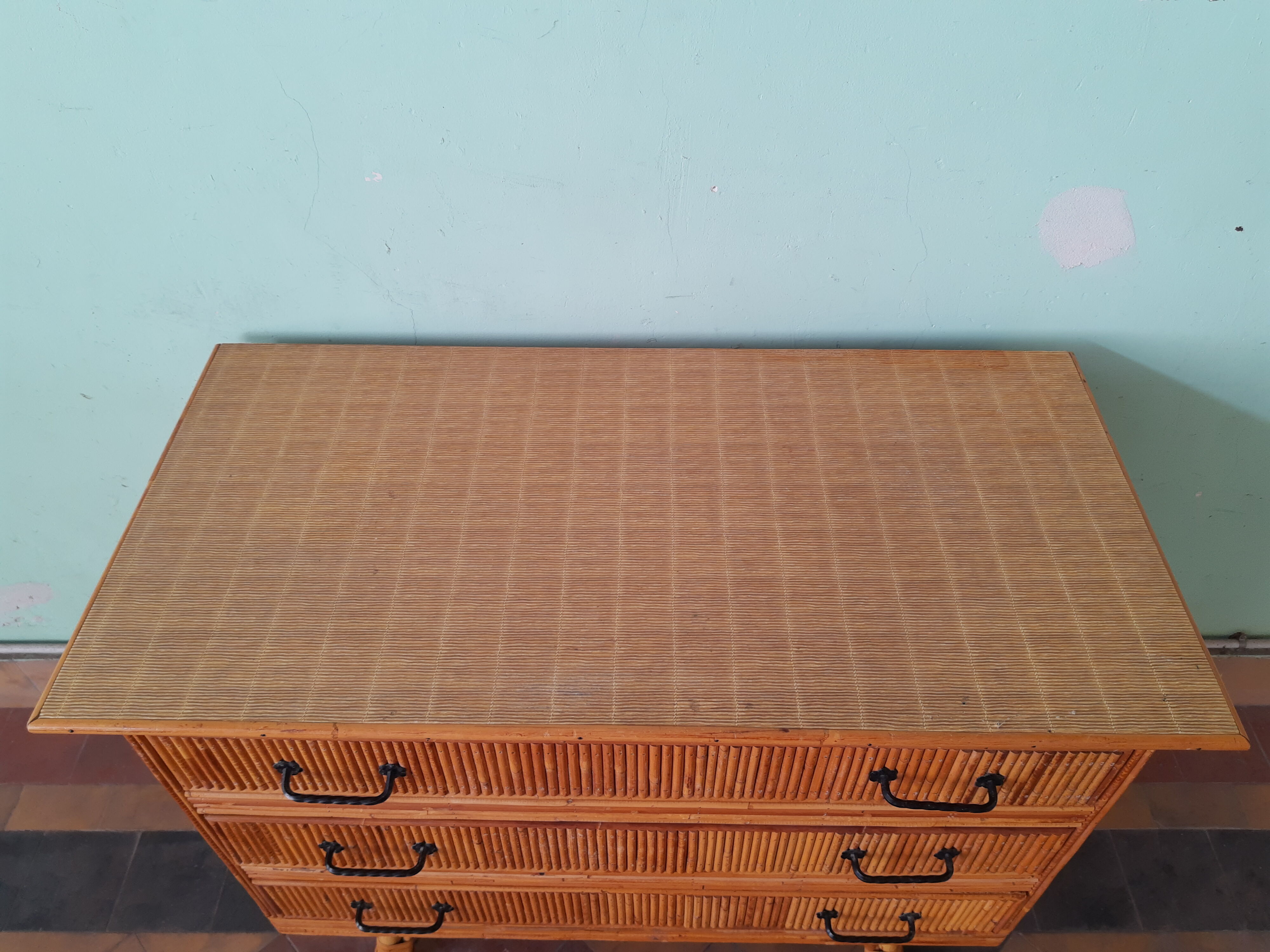 Vintage rattan and bamboo chest of drawers 50s