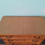 Vintage rattan and bamboo chest of drawers 50s
