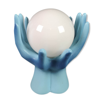 Lampe vintage mains et globe opaline - bleue - luminaire vintage