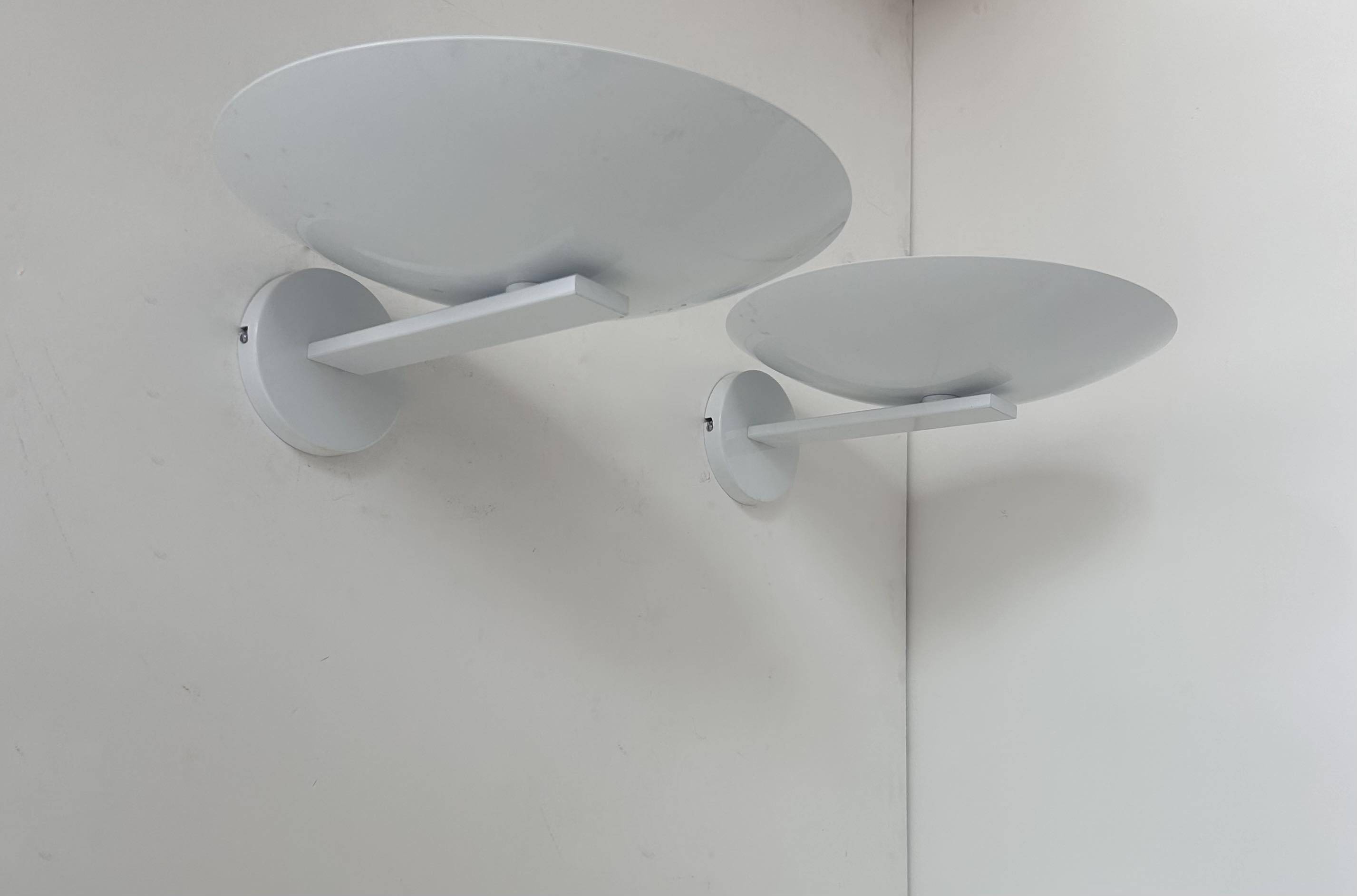 Pair of vintage wall lights, white lacquered metal, France 1970