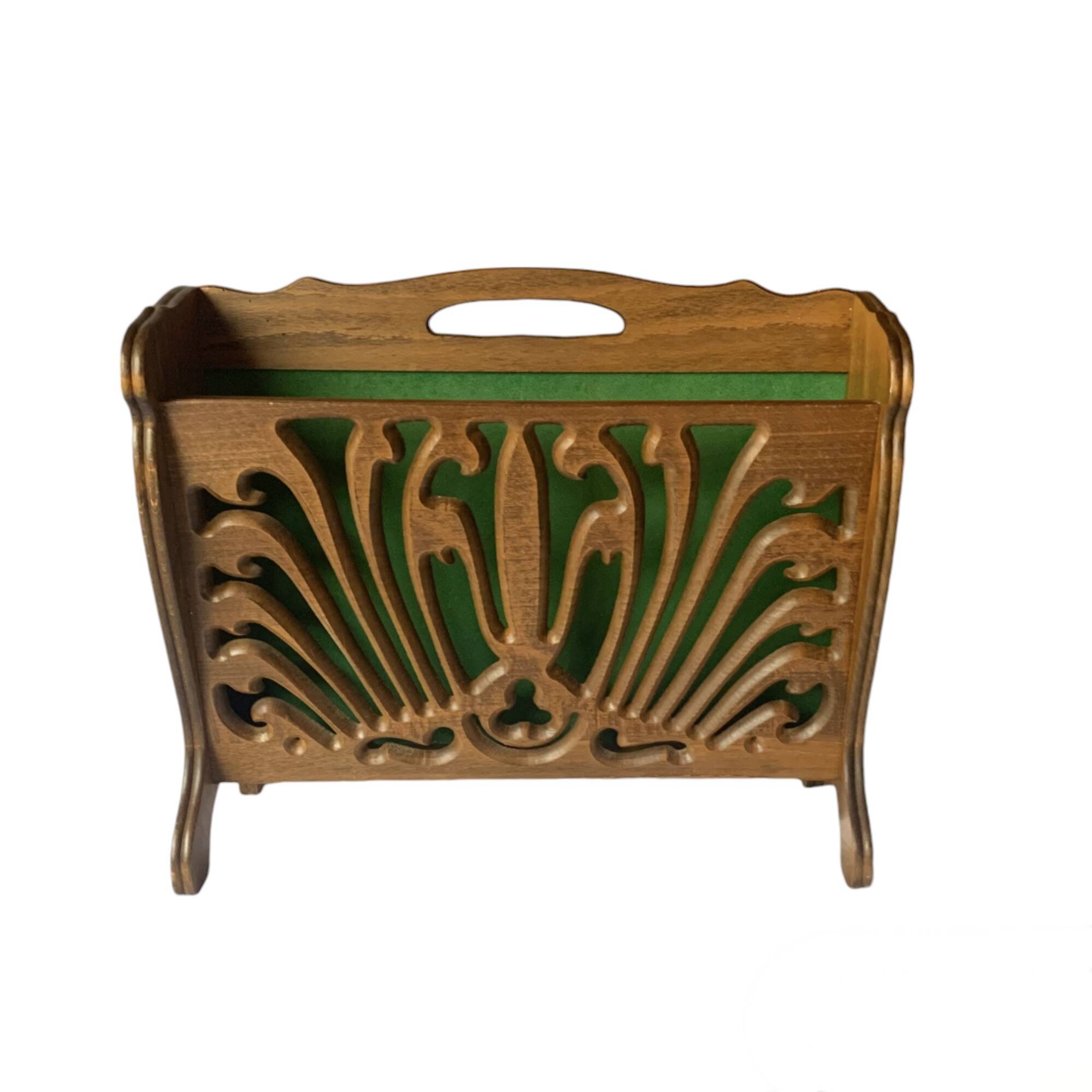 Porte-revue vintage en bois sculpté