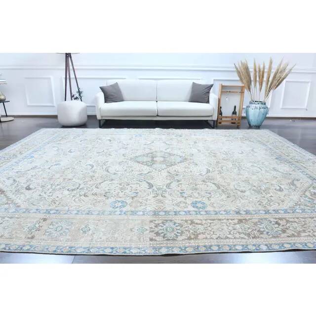 1970s Vintage Persian Handmade Wool Cotton Light Beige Area Rug