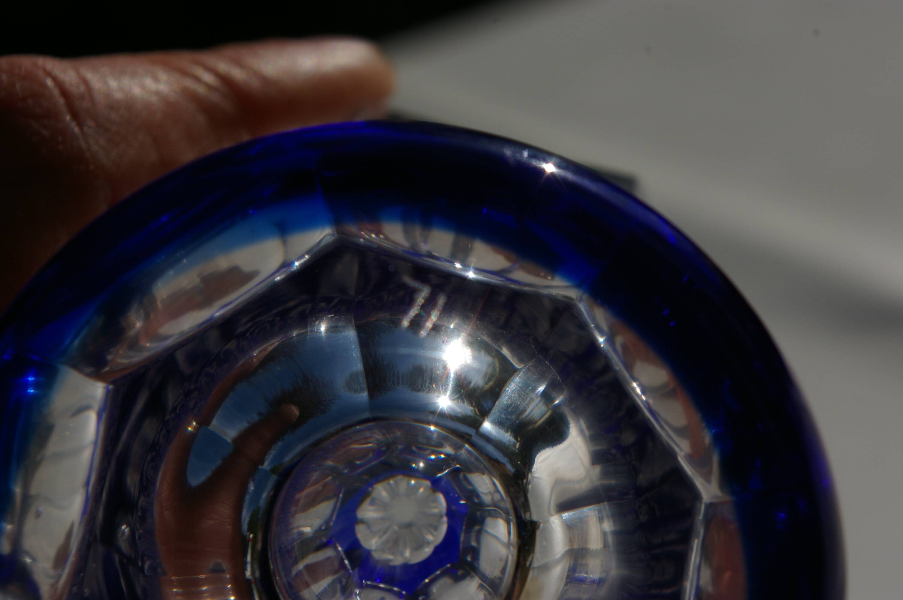 St. Louis BristoL pattern cut crystal liqueur set with blue overlay