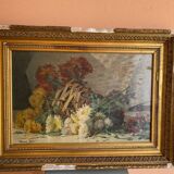 STILL LIFE BOUQUET OF DAHLIAS OIL PAINTING SIGNED MARIUS DALON EARLY 20TH CENTURY