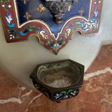 Very beautiful holy water font in cloisonné enamel on marble