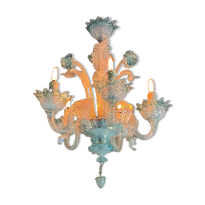 Lustre vénitien en verre de Murano bleu, vers 1950