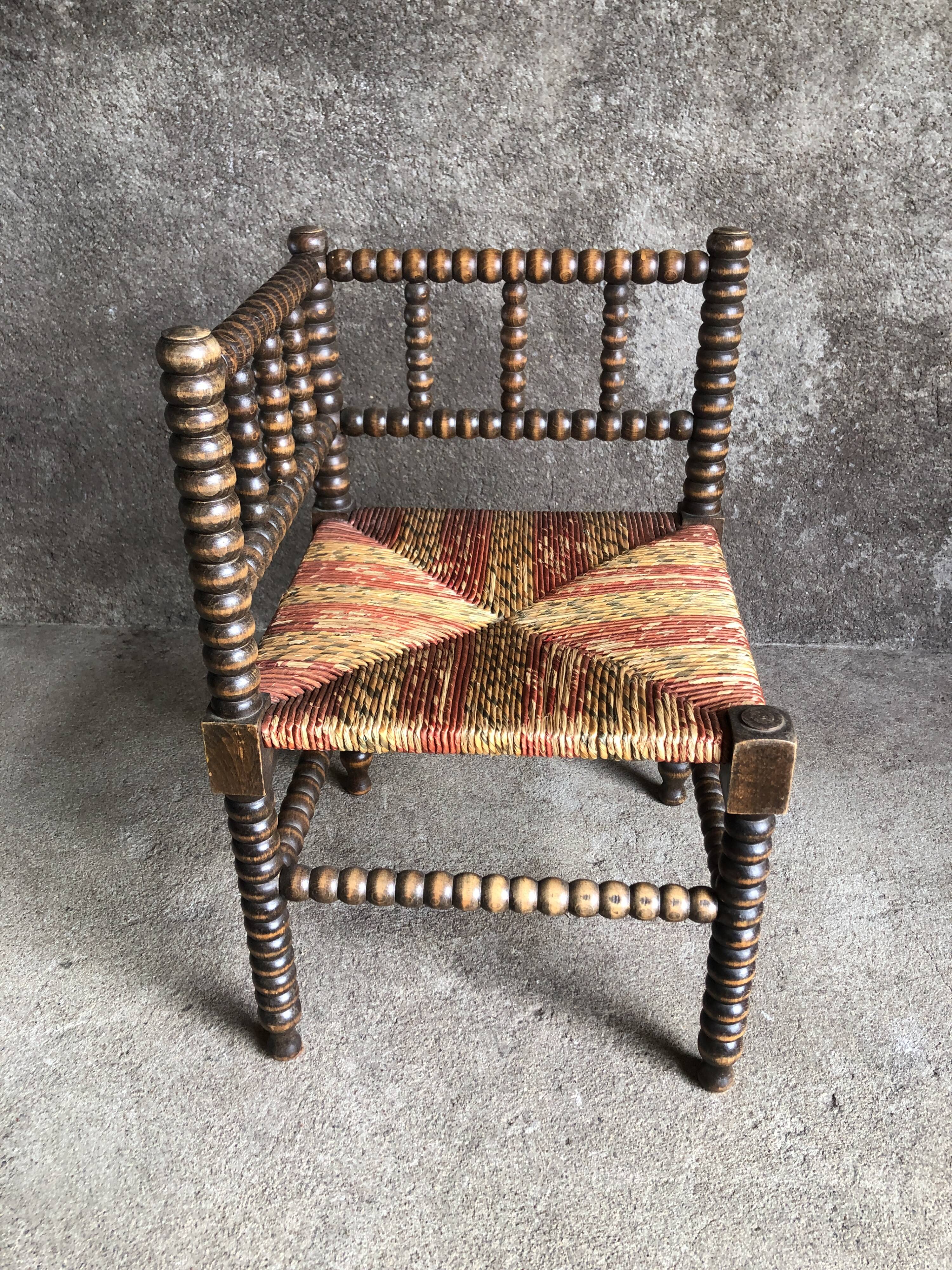 Turned wood corner chair