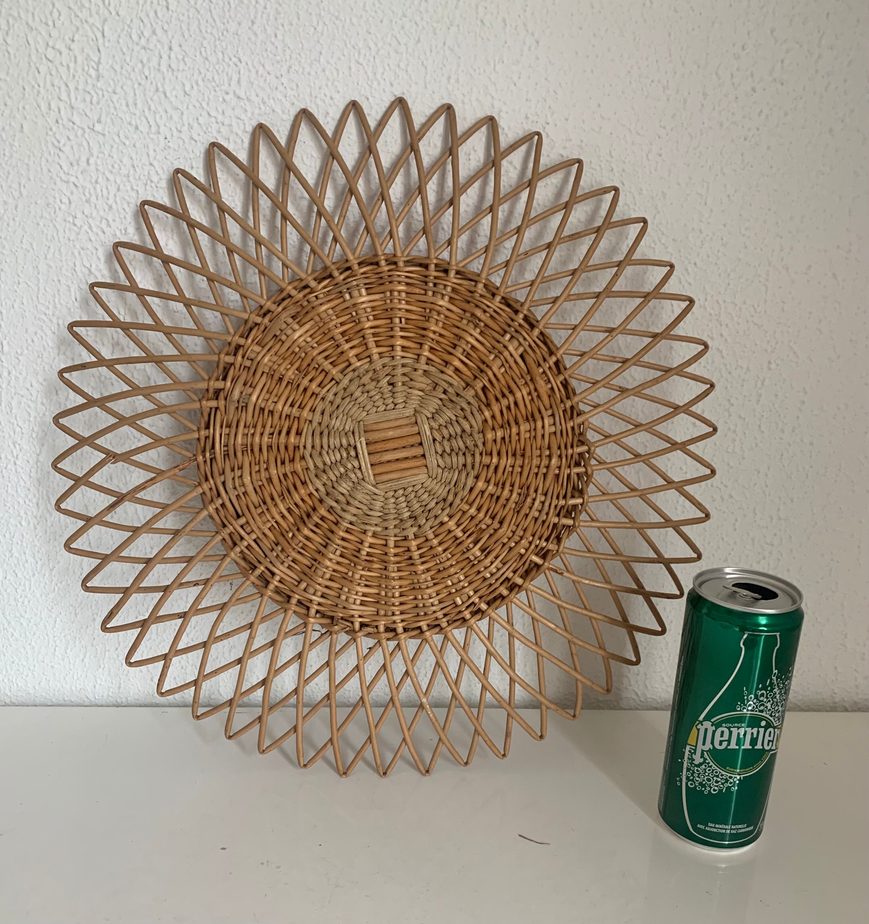 Vintage mirror 1960 sun rattan wicker - 40 cm