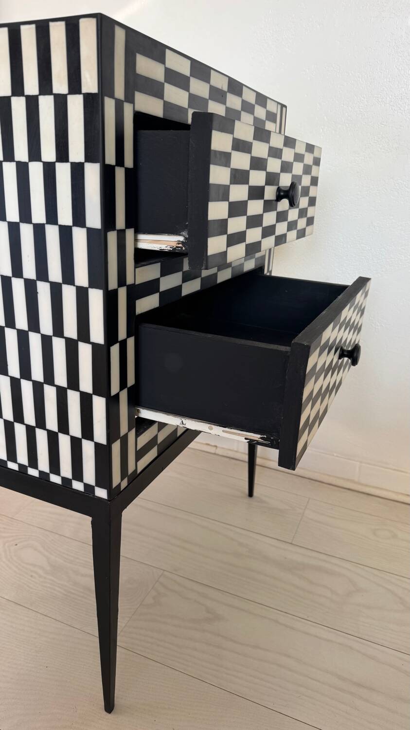 Checkerboard marquetry chest of drawers
