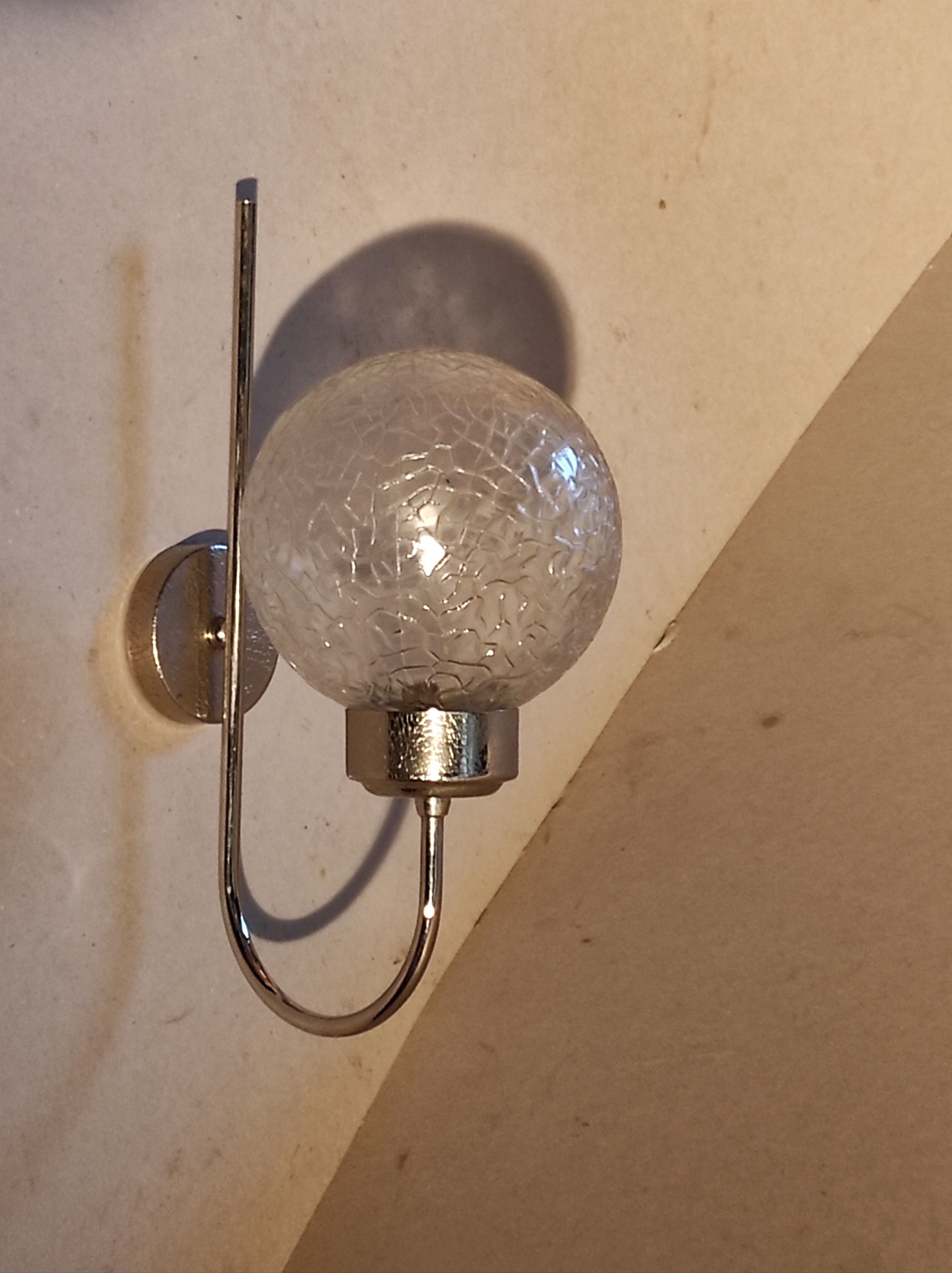 Stainless vintage design wall light  and 70s striated glass globe
