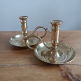 Duo of candlesticks 'cellar rat' in gilded brass