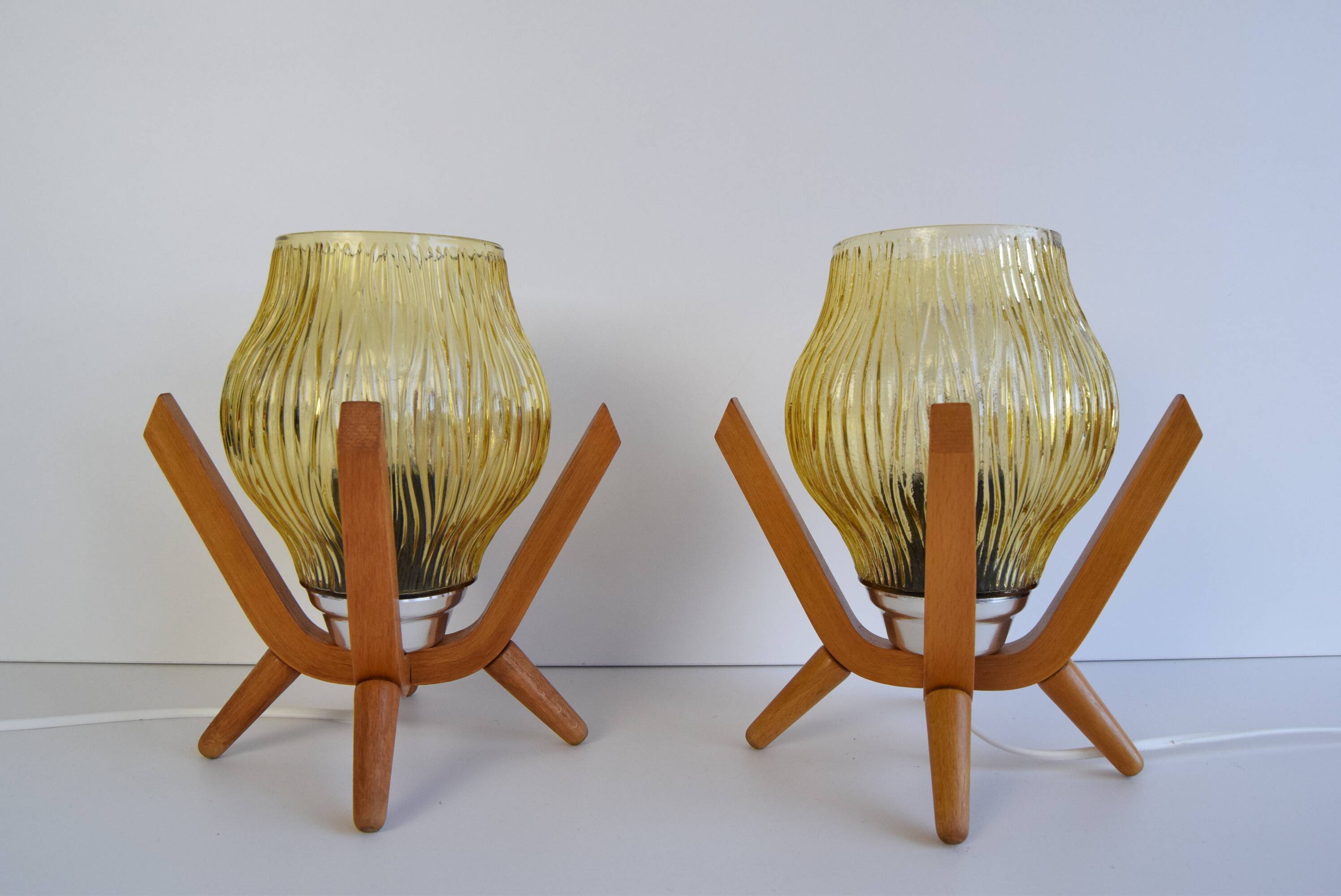 Pair of mid-century Wooden Design Table Lamps, by Dřevo Humpolec, 1970's.