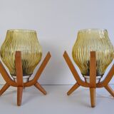 Pair of mid-century Wooden Design Table Lamps, by Dřevo Humpolec, 1970's.