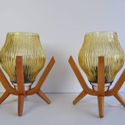 Pair of mid-century Wooden Design Table Lamps, by Dřevo Humpolec, 1970's.