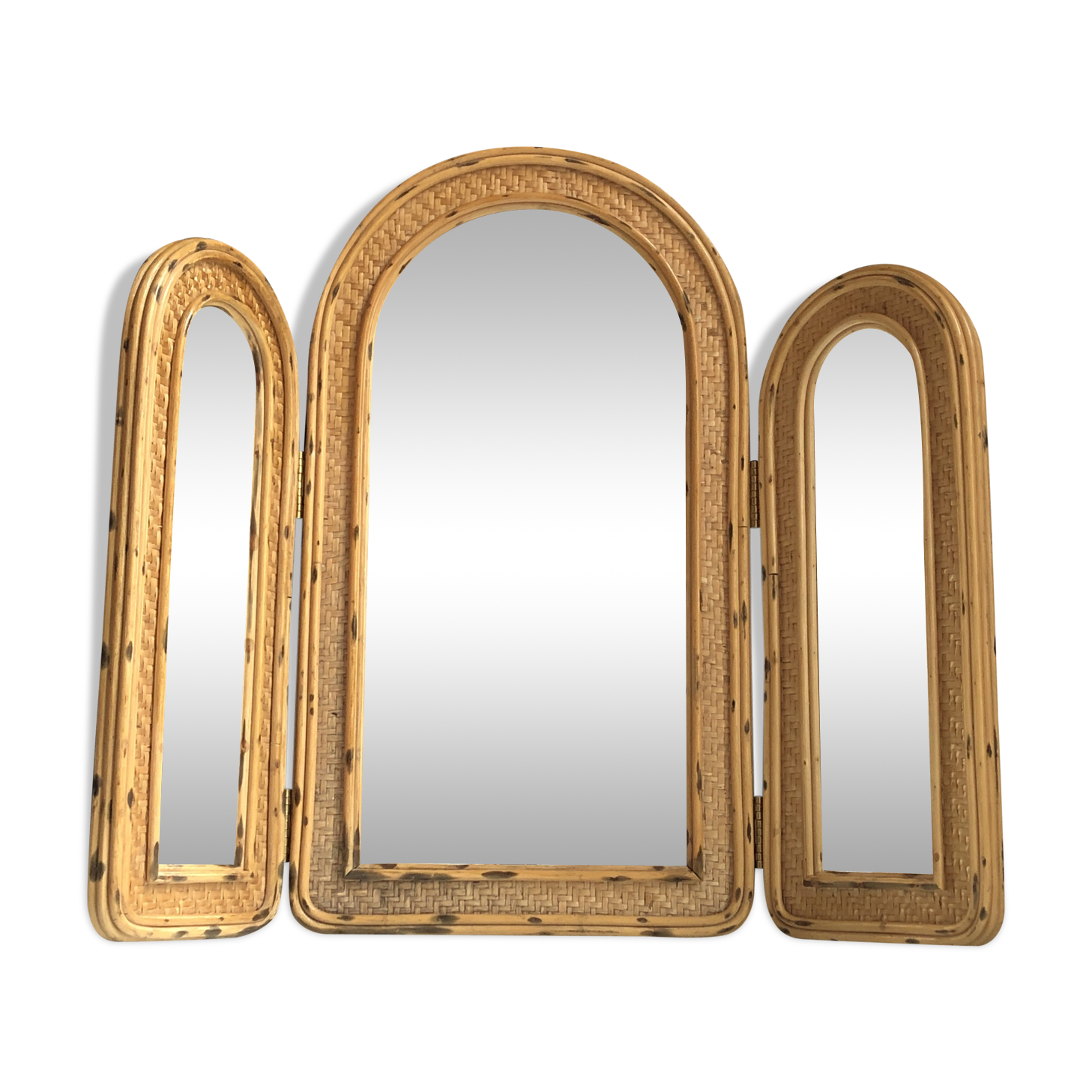 Triptych rattan mirror 85x70cm