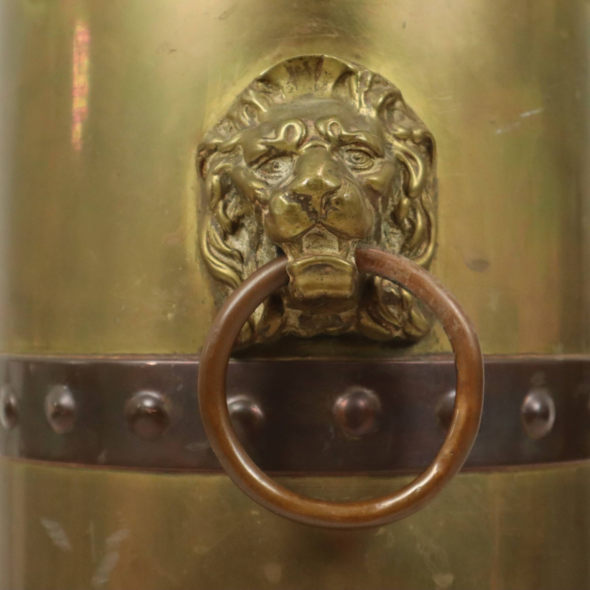 Unique XL Artillery Shell Umbrella Stand – WWI Trench Art (1915) – Lion Hea