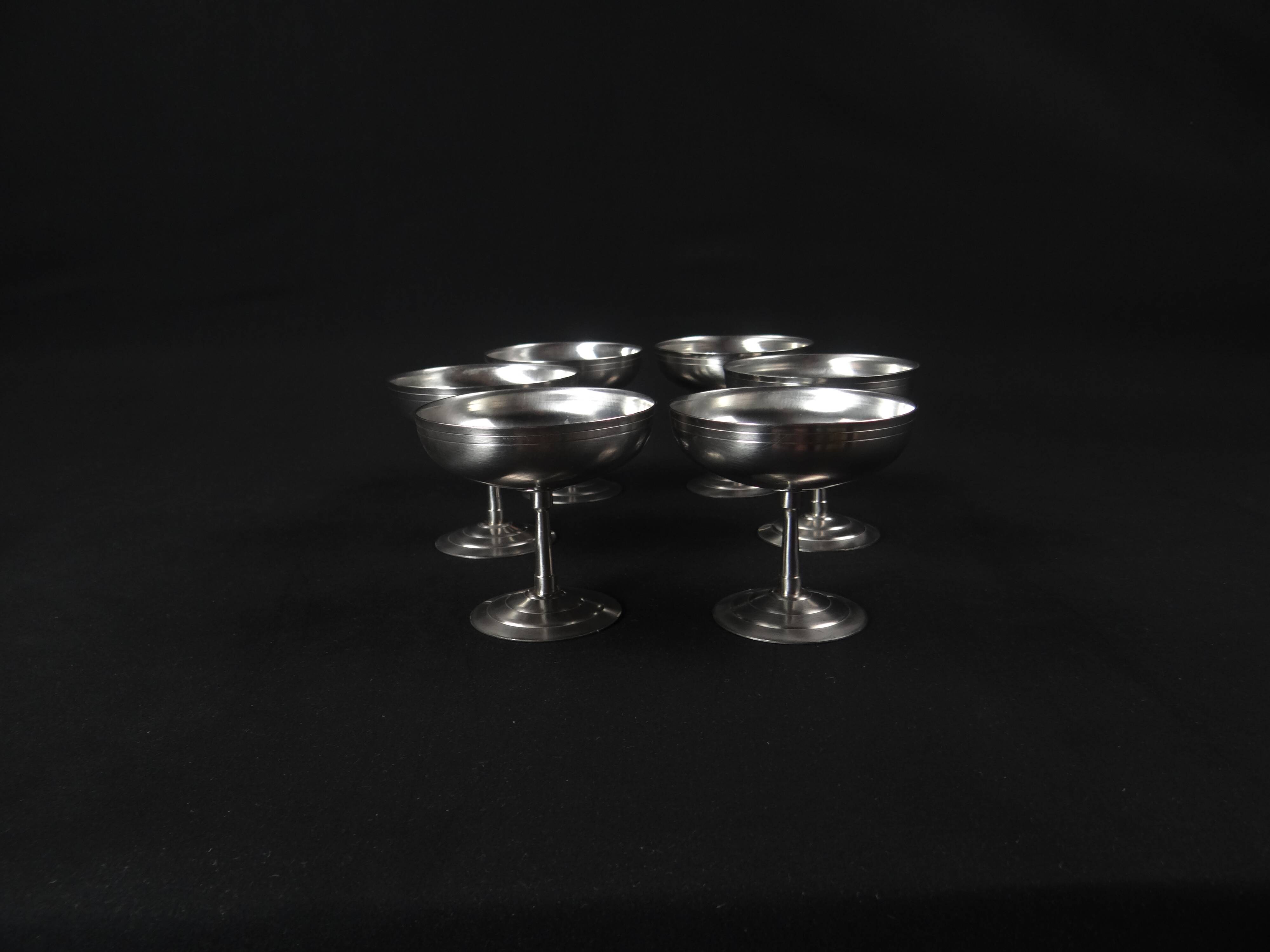 6 stainless steel ice cream cups on foot Létang Rémy stainless steel Made in France