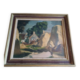 Oil on Canvas 19th Signed Breton Landscape