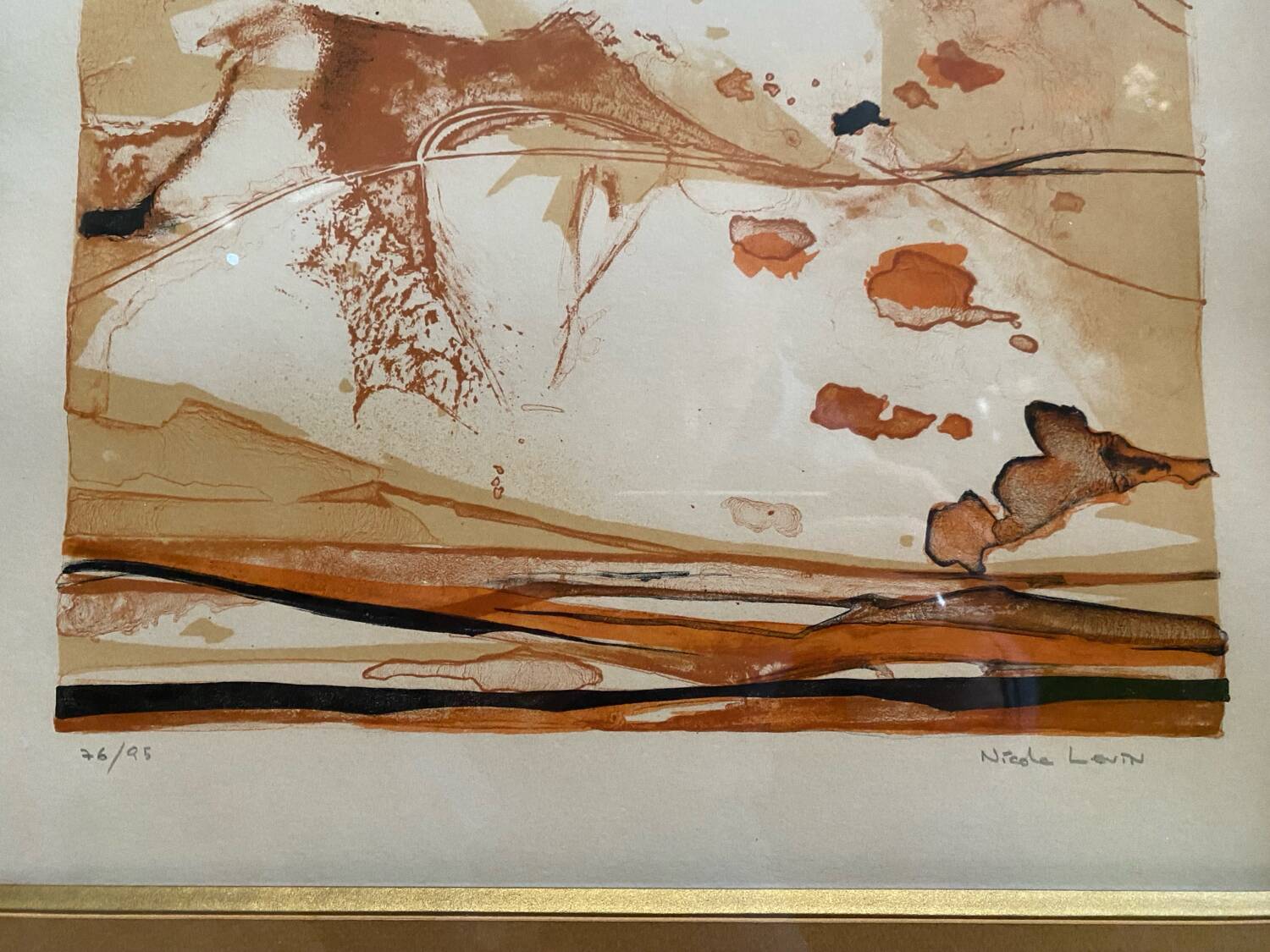 Old lithograph nicole tercinet levin “composition” + golden frame