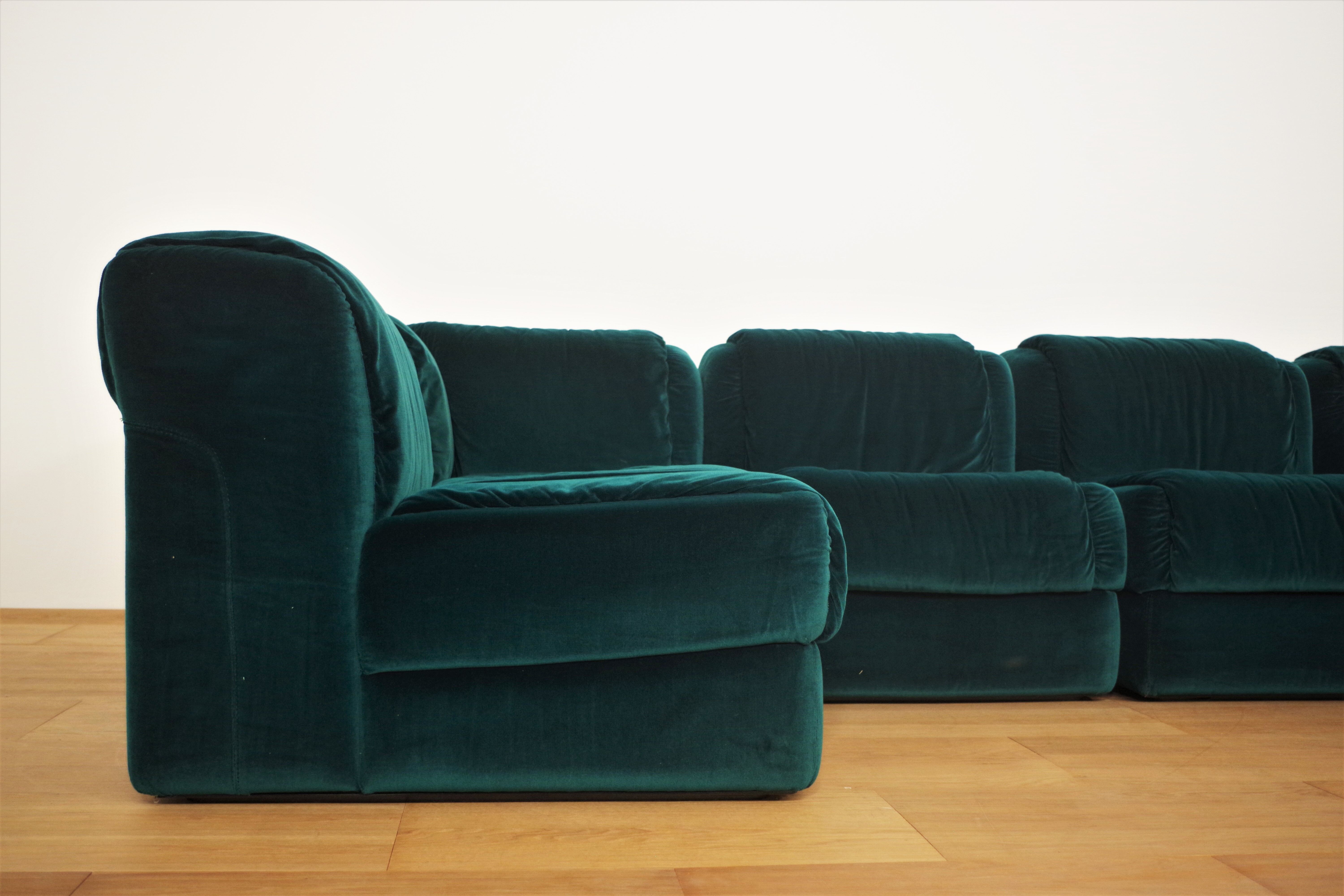 Fauteuils en Chenille de Seven Salotti, 1970s, Set de 5