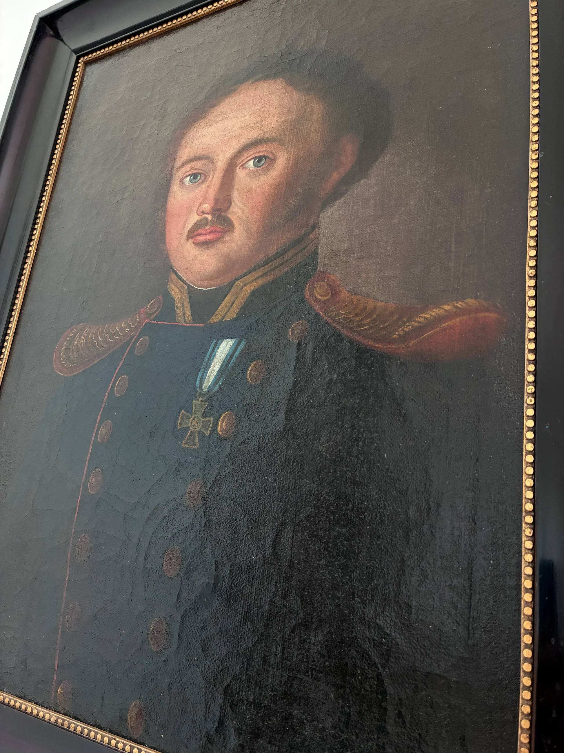 Antique original oil painting of an officer, large gentleman portrait painting