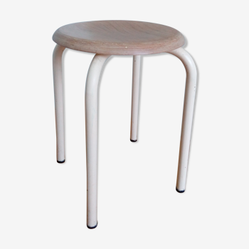 Tabouret industriel métal tubulaire assise ronde en bois