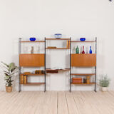 Free standing teak wall unit with a desk and 2 cabinets, Denmark, 1970s
