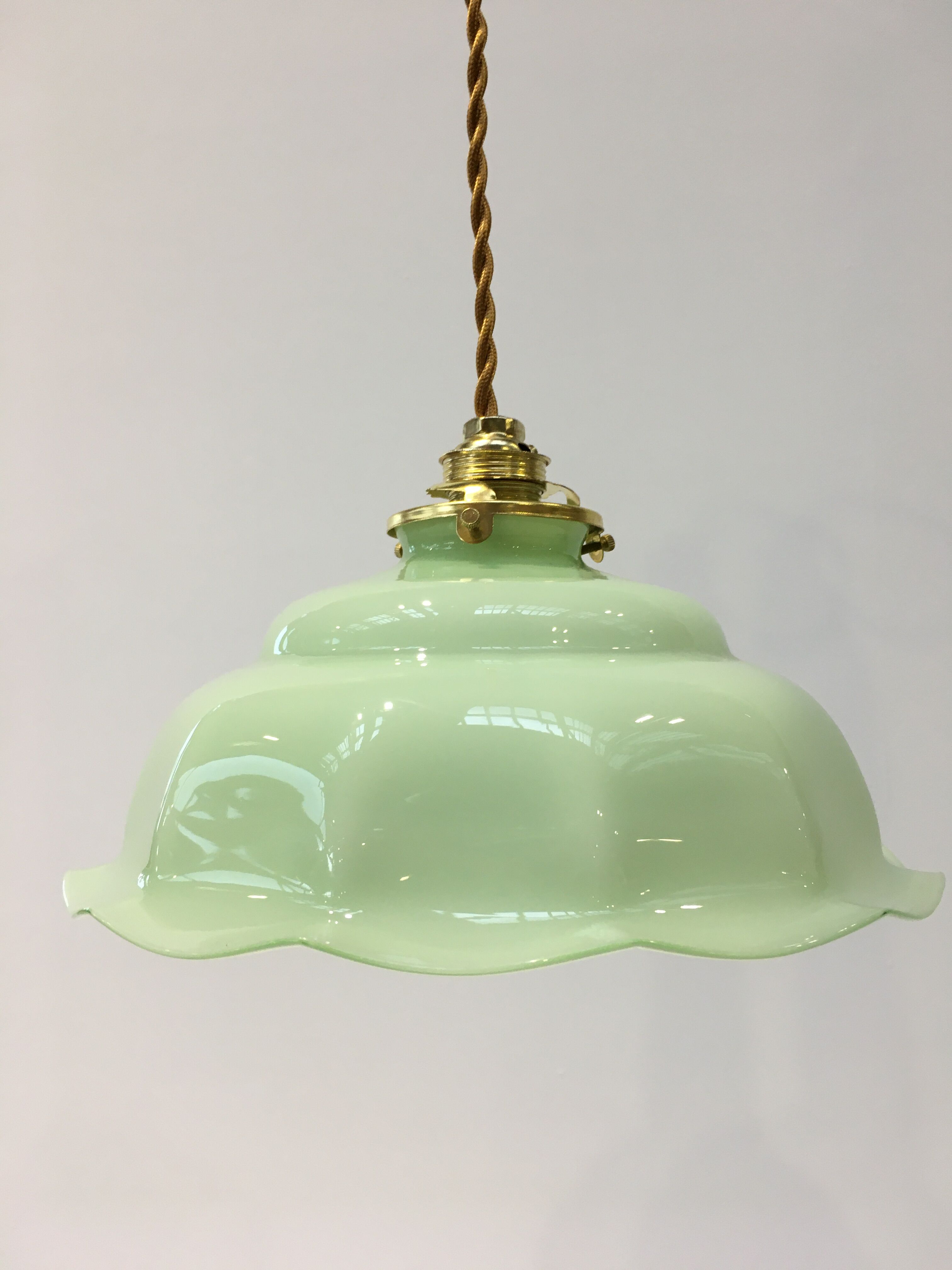 Vintage suspension lamp in green opaline