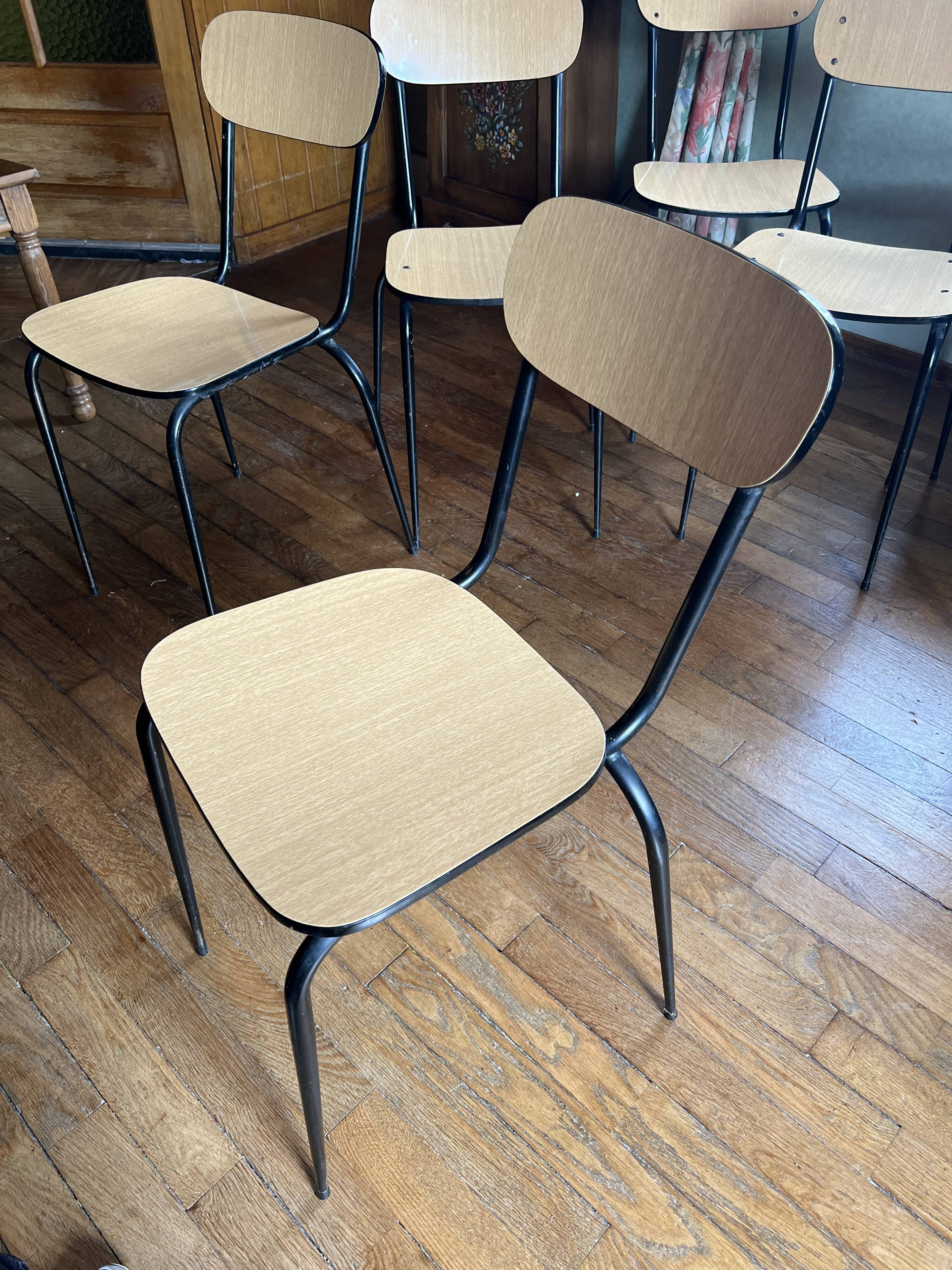 Set of 8 vintage Formica and metal chairs, 1960s-70s.