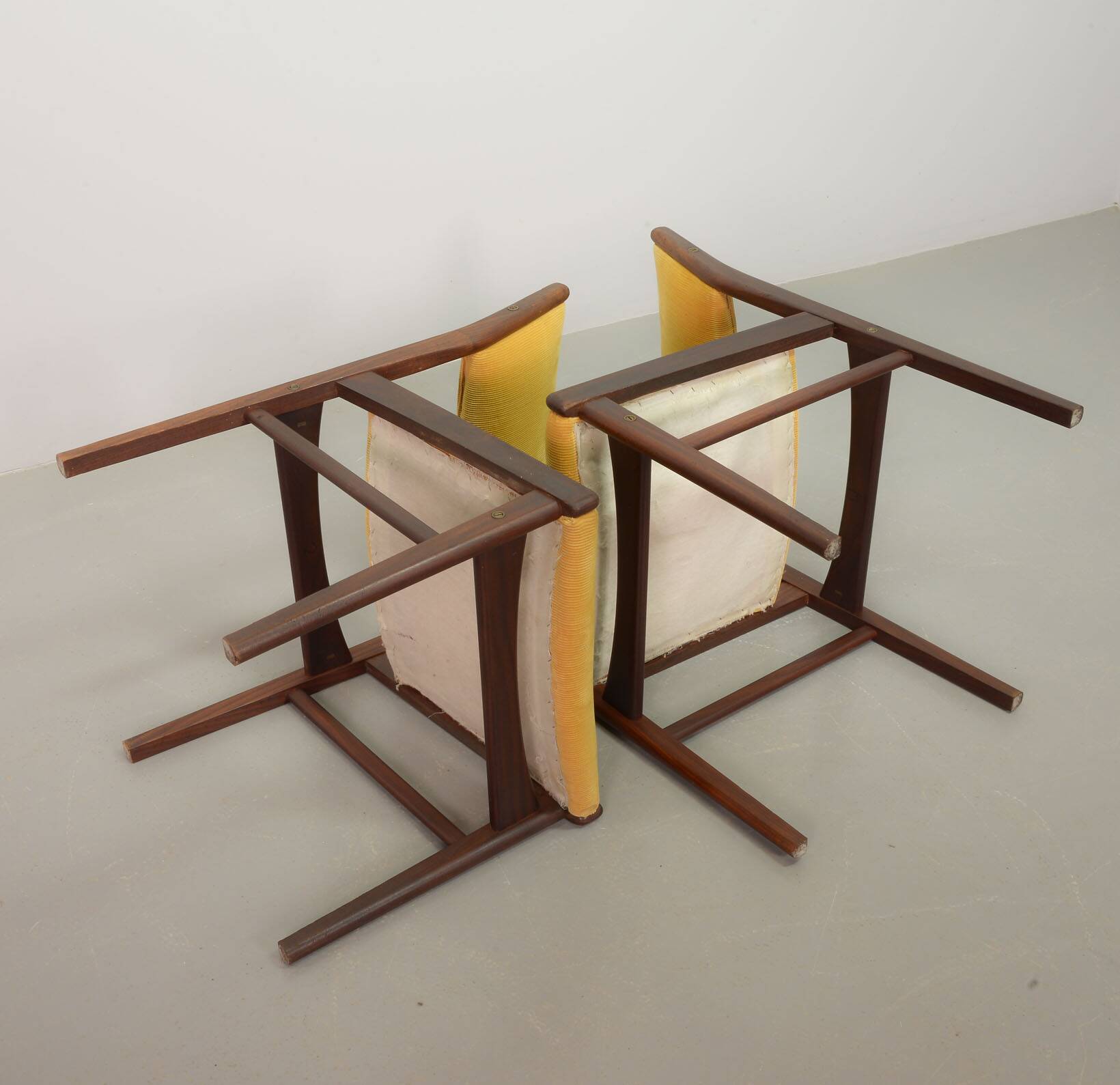 Vintage Design Teak Wooden Dining Chairs with Honey Yellow Corduroy Fabric