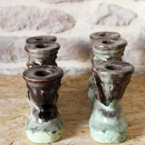 Pair of candlesticks 3 arms in glazed ceramic