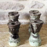 Pair of candlesticks 3 arms in glazed ceramic