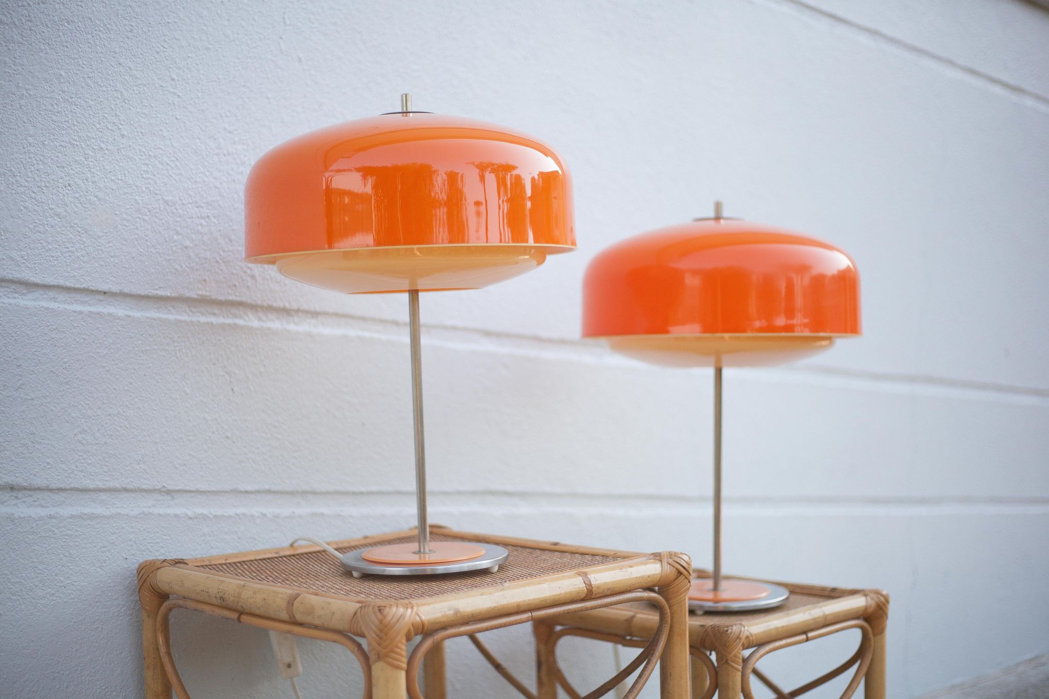 Pair of orange mushroom lamp, bedside lamp, vintage lamp, retro, seventies